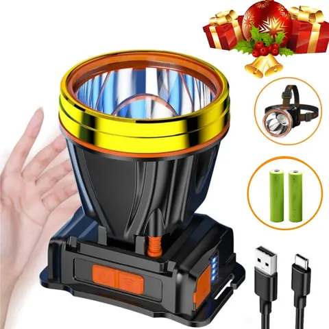 Motion Sensor LED Headlamp - Cordless Portable USB Type-C Rechargeable LED Waterproof Flashlight Headlamps for Camping, Hiking, Outdoor Adventures (Clearance)
