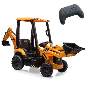 Kids Electric Construction Vehicle, 12V Remote Control Ride-on Excavator with Adjustable Seat and Horn, Excavator & Bulldozer for Children