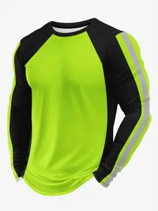 Men's Color Block Long Sleeve T-Shirt, Fitness T Shirt, Quick Dry Breathable Athletic Workout Shirt for Running Gym Sports