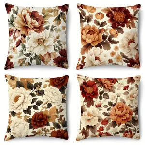4pcs-Retro Floral Cushion Covers, Decorative Pillowcases for Modern Living Room and Various Rooms, Single-sided Printing Without Pillow Core