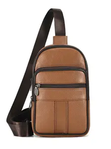 Men's Top Layer Leather Crossbody Bag, Adjustable Crossbody, Leather Shoulder Bag, Large Capacity Anti-Theft Chest Pack, Multi-Functional Casual Commuter Outdoor Bag