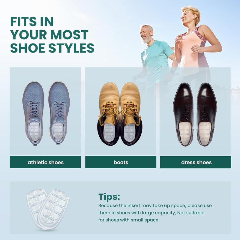 Gel Heel Cups for Plantar Fasciitis - Welnove 2 Pairs (4 Pcs) Honeycomb Matrix Heel Pads for Achilles Tendonitis, Washable Heel Inserts for Heel Pain Relief, Shoe Lift Support for Men & Women Size L