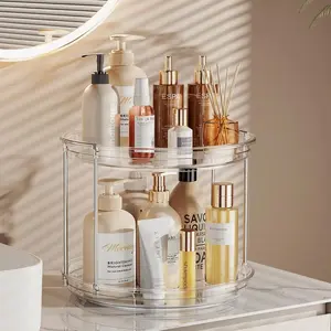 LAMU Transparent Double-Layer 9.25-Inch Rotating Organizer, for bedroom, bathroom, kitchen, storing cosmetics, daily items & food. storage