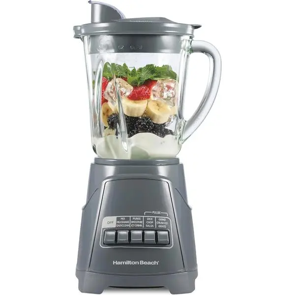 Hamilton Beach Power Elite Blender For Smoothies With Wave Action System | 40 oz. Glass Jar | 12 Functions Including Puree, Crush Ice | 700 Watts | Grey | 58153J