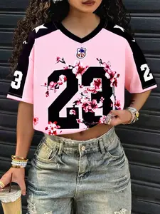 Women's Vintage Sports Short Sleeve T-Shirt, Athletic Top, Comfortable American Style Baseball Jersey, Jersey Tee, Casual Fit for Daily Wear & Outdoor Activities