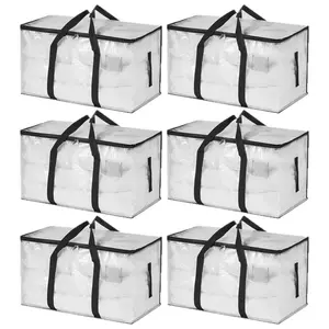 Dorm Must Haves! 6 Pack Extra Large Heavy-Duty Moving & Storage Bags, Clear Plastic Waterproof Totes with Lids, Reinforced Handles & Heavy-Duty Zippers for Clothes Packing, Dorms, Home Organization