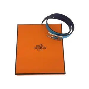 Pre-owned HERMÈS Calfskin Small Leather Goods Beapi Double Tour Swift Bracelet Size 17