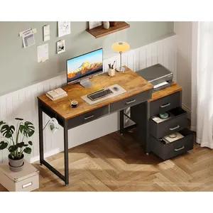 Computer Desk with 5 Drawers, 53 Inch Office Desk with Printer Shelf, Reversible Work Desk for Home Office, Writing Table Desk with Headphone Hook for Storage, Rustic Brown