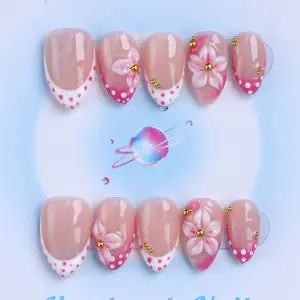 Nailssbysheccid, 10pcs press-on nails，short almond shape,Y2K style, 100% handmade, combined with French style ,3D， suitable for family dinners, dates, weddings, it is the best gift for girls! Comes with jelly glue, crystal sticks and shaping strips.