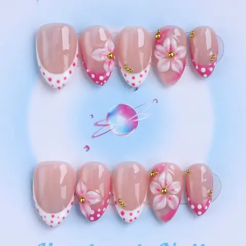 Nailssbysheccid, 10pcs press-on nails, Decorative nails, Nail art set, Nail designs, short almond shape, Y2K style, 100% handmade nails, French style, 3D, suitable for dates, weddings, comes with jelly glue, crystal sticks and shaping strips