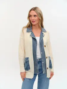 Rachel Mixed Media Denim Cardigan