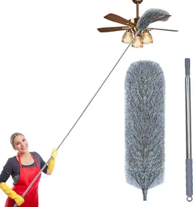 Microfiber Feather Duster with Extendable Pole, 100-inch Extra-Long Dusters Telescoping Cobweb Duster for Cleaning, Bendable and Washable Microfiber Head, Duster for High Ceiling, Fan, Furniture