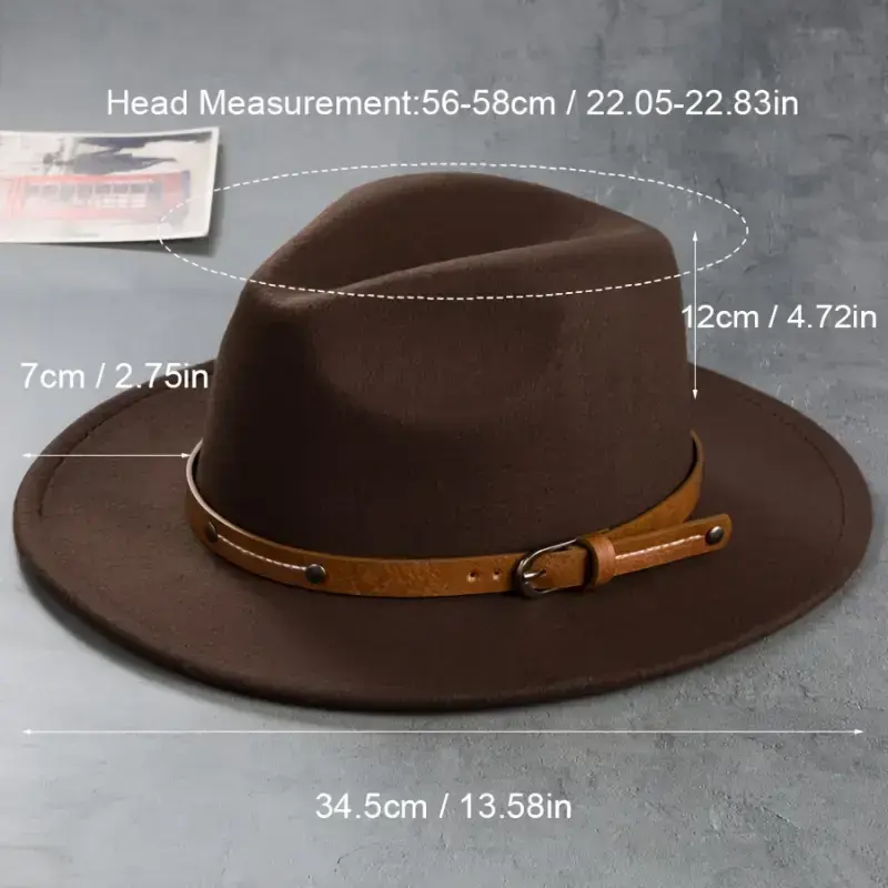 Unisex Wide Brim Fedora Hat with Removable Belt Buckle, Vintage Style Trilby Cap, Fashion Accessory for Men and Women in Multiple Colors Unisex Wide Brim Fedora Hat with Removable Belt Buckle, Vintage Style Trilby Cap, Fashion Accessory for Men and Women in Multiple Colors