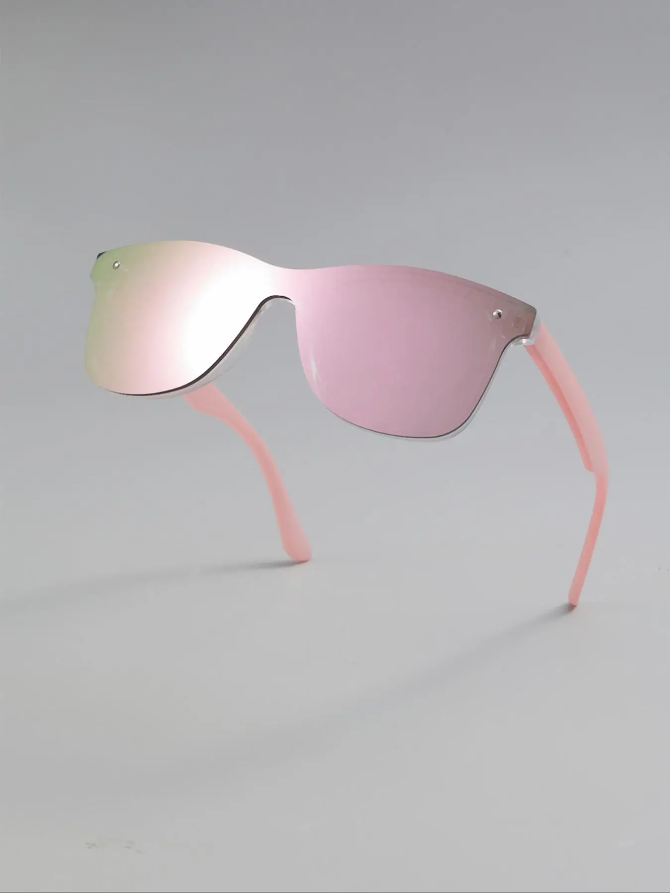 Unisex Vintage Square Frameless Glasses , Retro Outdoor Large Size One Piece Glasses for Everyday Back To School Use, Fashion Pink Glasses for Driving