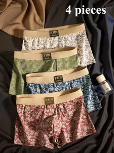 Men's Underwear Set, Vintage Floral Design, Breathable Fabric, Comfortable Daily Wear, High-Quality Men's Panties, Daily Casual Underwear