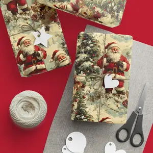 Antique Santa Wrapping Paper Christmas, Rustic Christmas Art Gift Wrap, Classic Holiday Gift Wrap Seasonal Gift Wrap
