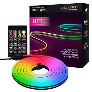 Enbrighten Indoor USB-Powered Color-Changing LED Flex Light with Remote, 8ft., Black