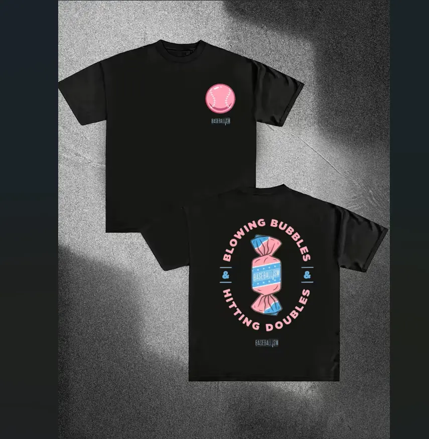 "Blowing Bubbles & Hitting Doubles" Baseball Bubble Gum 100% Cotton T-Shirt