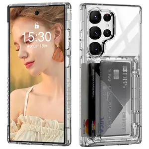 Clear Phone Case with Card Holder, Shockproof Phone Protective Cover, Transparent Cover, Phone Accessory Compatible with Samsung Galaxy S25 S24 S23 Ultra Plus, Casing, Phone Protector, Phone Guard
