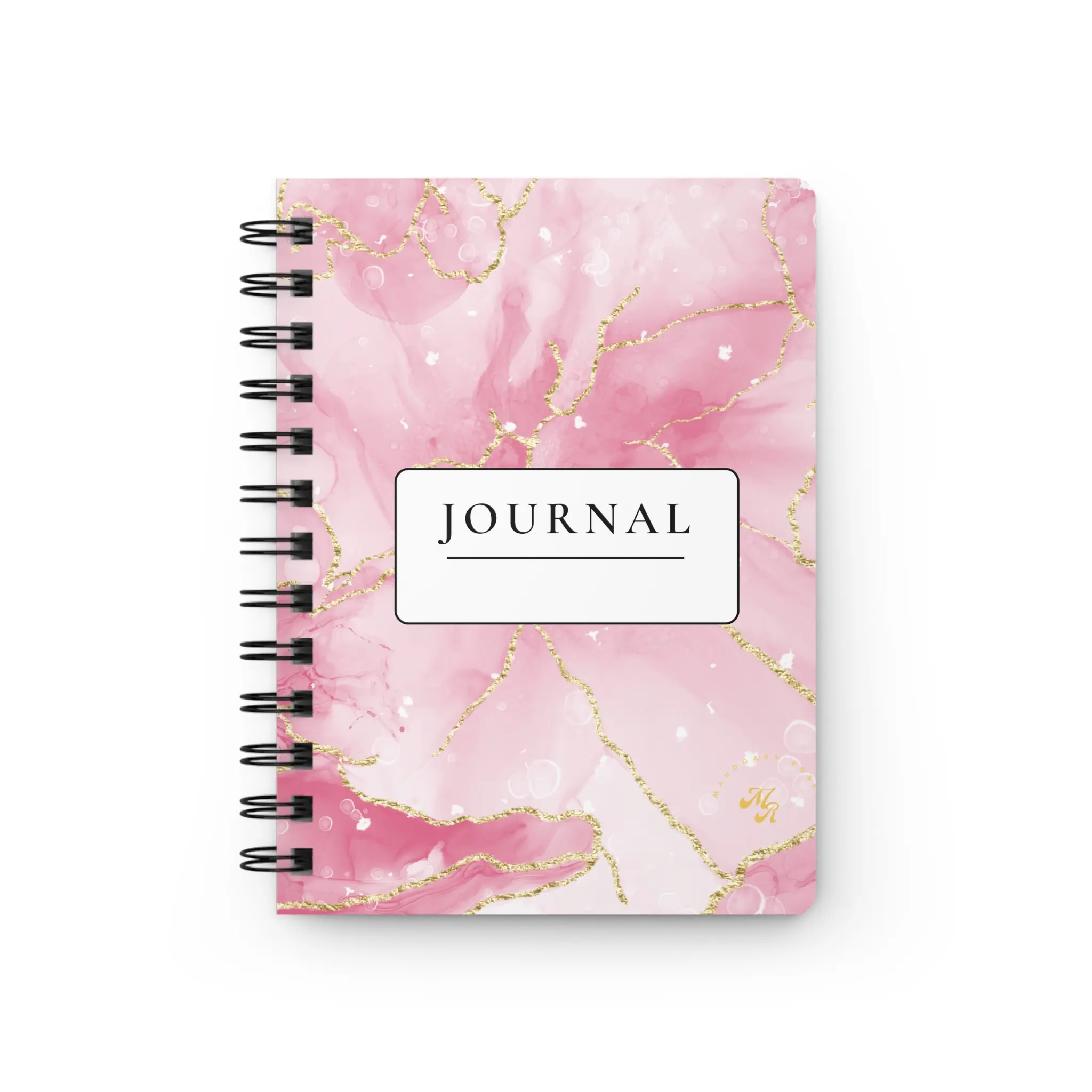 Elegant Pink Marble Spiral Bound Journal with Gold Accents