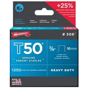 212 MAIN T50 Series Staples, .38 in Office Equipment Part, Arrow Fastener Co. 50624SPTP, T50 Staples