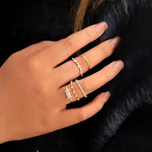 Stackable Gold Rings for Women Set Dainty 18K Gold Plated Cubic Zirconia Thumb Rings Thin Eternity Engagement Rings
