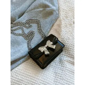 Metal Double Chain, Small Capacity Lightweight Minimalist Crossbody Bag. Suitable For Women's Daily Life Leisure And Student Use Coin Purse, Fashionable Bow Purse For Women