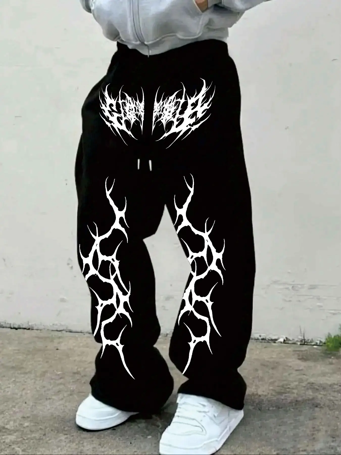 Men's Street Style Loose Fit Sports Pants, Gothic Thorn Crack Pattern Wide Leg Casual Trousers, Fall Fashion Kint Fabric, Athleisure Style Bottoms, Knitted Sports Pants, Knit Athletic Pants