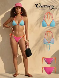 Curvvvy Colorblock Triangle Bikini Set – Tie Side Sexy Swimwear