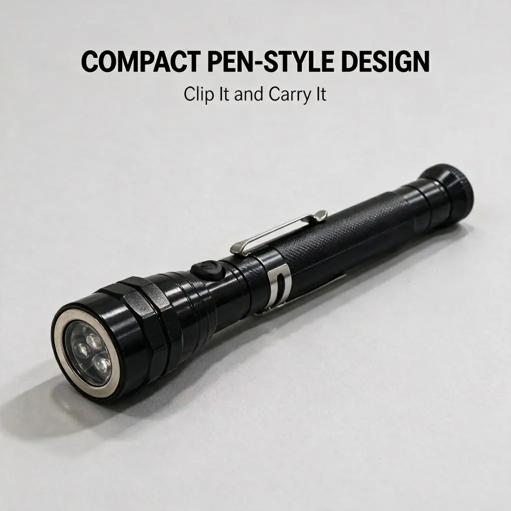 Aluminum Telescopic Magnetic Pickup Tool with 3 LED Lights, Flexible Neck, Dual Magnets, 6.7-22.6 in Reach for Car Repair, Garage Retrieval, Black, Mechanic Tools, Extends 22.6"