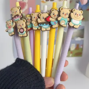 20/30pcs Creative Cartoon Chef Butter Bear Family Themed Retractable Ballpoint Pens, Campus Design Bear Series Press Gel Pens, Random Colors