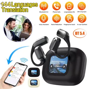 AI Translator Earbuds Real-Time with Touch Screen & Smart App,  Open Ear Bluetooth Headphone Translator 144 Languages & Accents, with Charging Case for Travel & Learning & Business Negotiation, iOS & Android Compatible