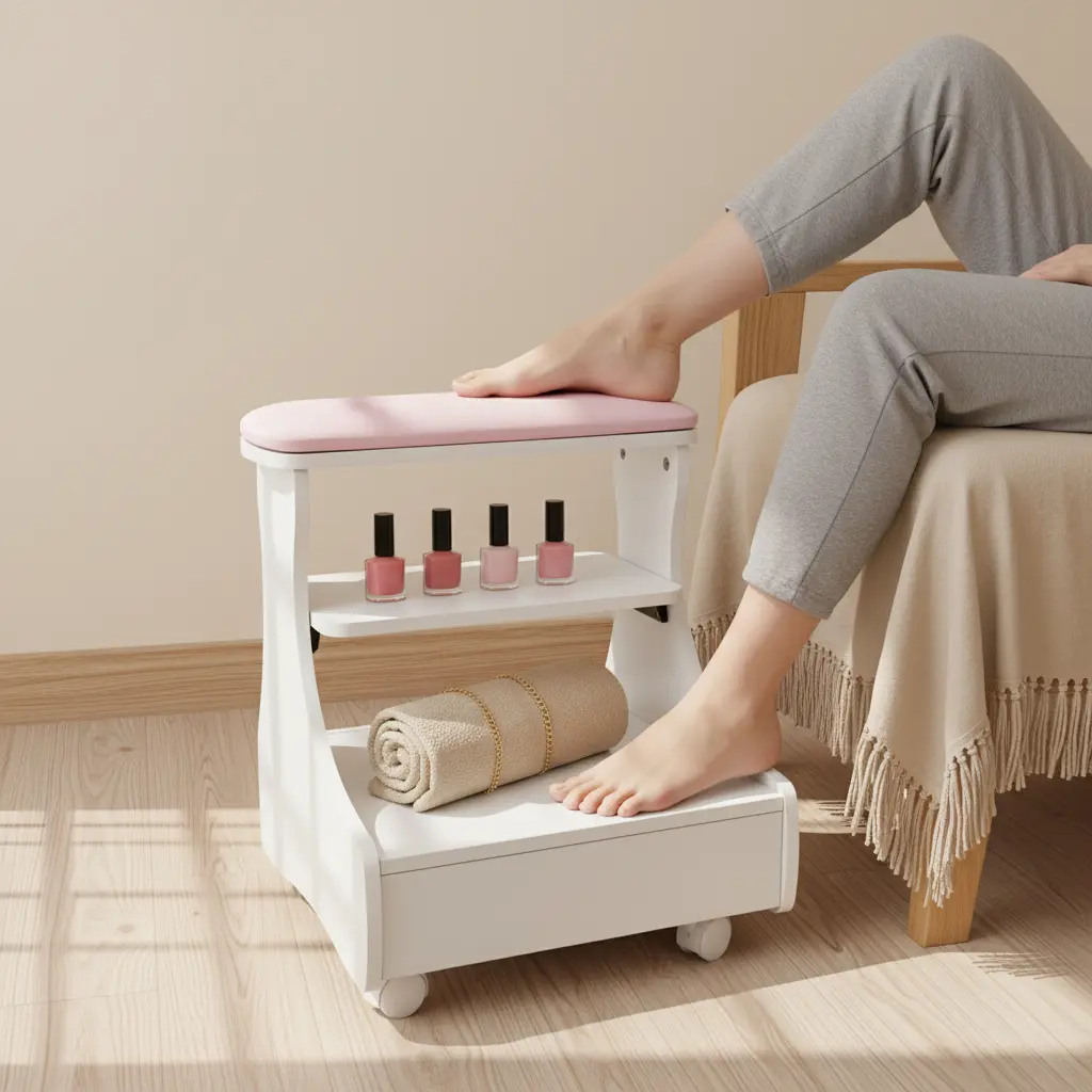 4 Wheel Rolling Foot Bath Bench Pedicure Stool with Soft Sponge Pad for Home Salon Manicure Use