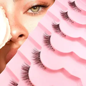 7 pairs of cat eyes, half eyelashes, natural appearance, transparent tape, fluffy eyelashes, 3/4 eyelashes, reusable eyelashes