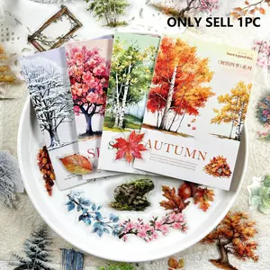 Vintage Tree Four Seasons Series Stickers Pack of 50, Handmade DIY Scrapbook Decoration, Album Cutout Paper Decorations, Decorative Stickers, Decorative Decal