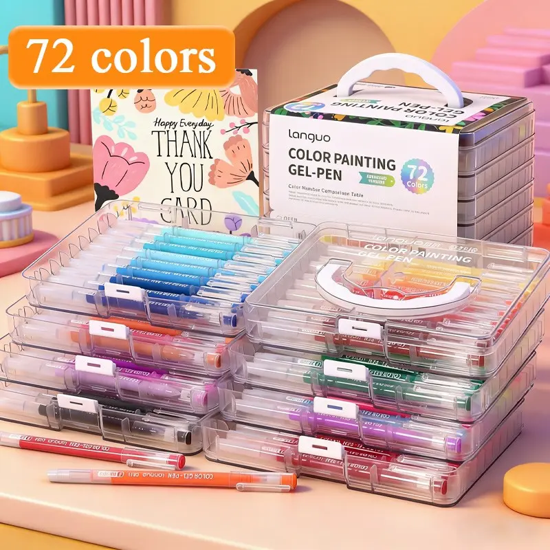 Languo 72 Color Drawing Neutral Pens, Coloring Markers, 0.6mm Fine Tip, High Color Coverage, Paper Compatible, Long-Lasting Ink, Easy Carry