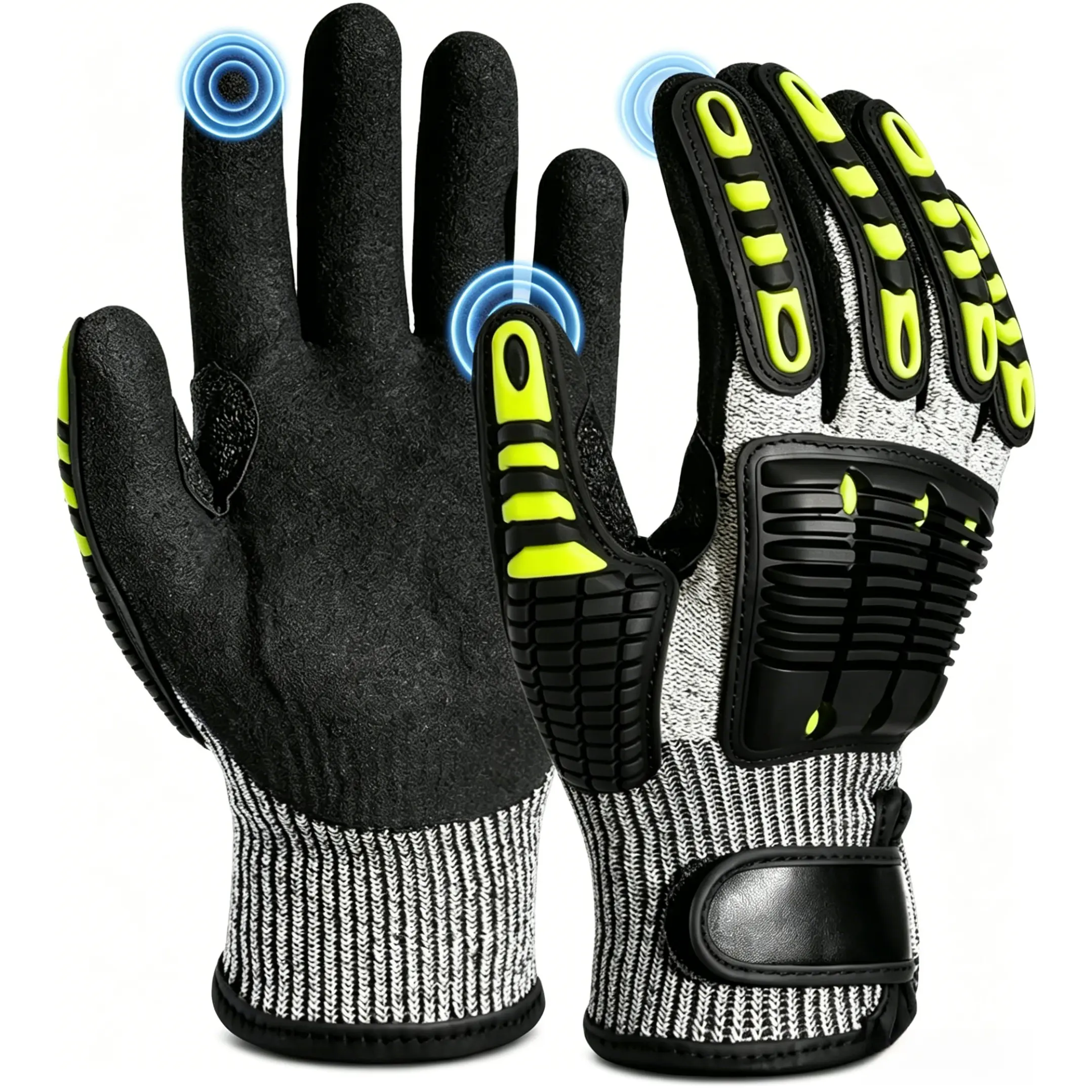 Impact Reducing Work Gloves For Men - ANSI Cut Level A5 With TPR Knuckle Guards & Shock Absorption, Nitrile Coated Palm For Maximum Grip, Heavy Duty For Construction, Warehouse, Auto Repair