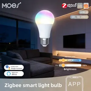 Tuya Zigbee Smart Light Bulb, 9W E27 Smart Bulb with App Remote Control & Timing Function, Voice Control Dimmable Cool Warm Light, Smart Home Compatible, Energy Saving LED Bulb for Bedroom Living Room Office, Modern Home Lighting Accessory