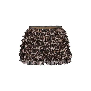 Y2K Cheetah Bloomers Tiered Layered Micro Shorts Summer Elastic Waist Ruffle Shorts