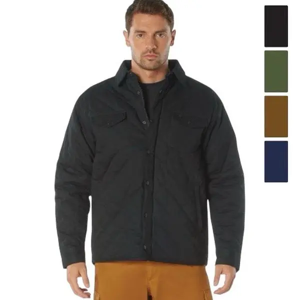 ROTHCO Men's Collared Diamond Quilted Longsleeve Jacket - Midweight Insulated Cotton Blend Coat with Flannel Lining, 5 Pockets, Drop Tail Back, Fitted Cut, 7-Snap Storm Flap, Zipper, All Seasons Menswear Top, Longsleeves, None