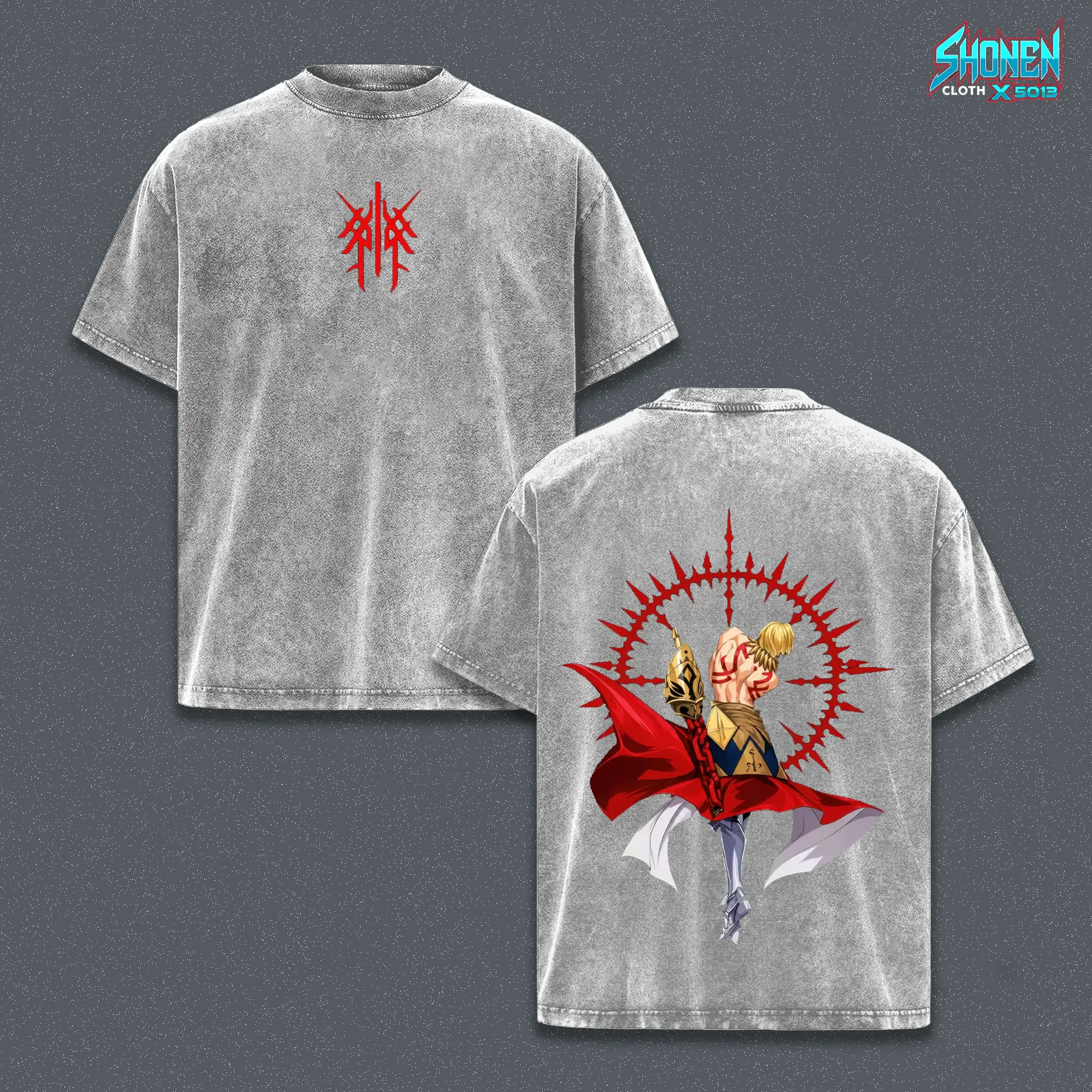 Fate Stay Night Gilgamesh King of Heroes Game Graphic Tee, Vintage Washed Y2K Oversized Streetwear, Heavyweight 100% Premium Cotton Top, Comic Gaming Fashion, Unique Gamer Gift Shirt