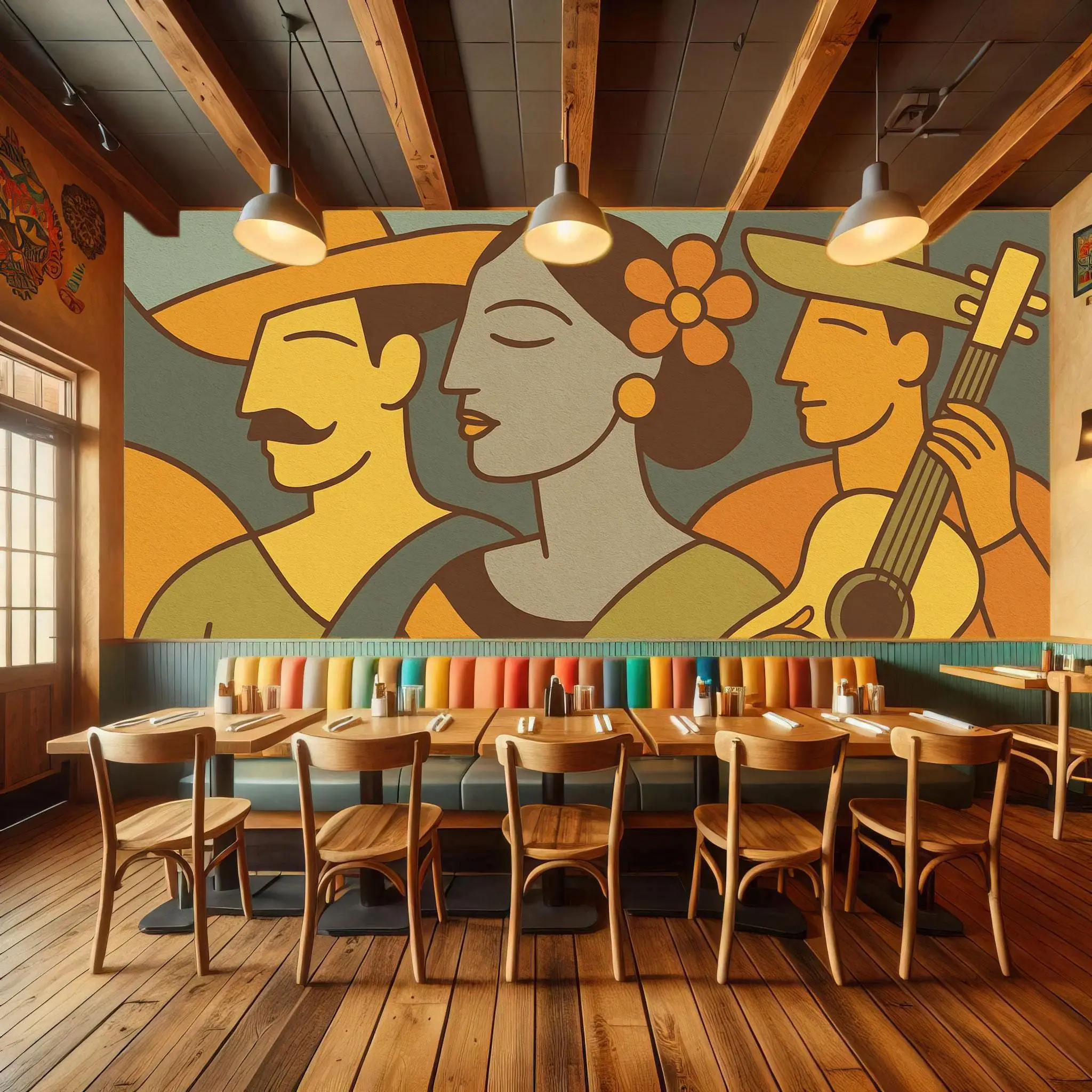 Mexican Folk Art Mural - Bold Latin-Inspired Wall Art for Restaurant, Bar, Fiesta Lounge, or Airbnb Accent Wall
