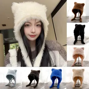 2024 new fluffy Beanie Spicy Girl Hat cute cat Ear Hat Winter Thickened Warm Hat bomber Ski Hat faux fur Knitted Hat retro hat