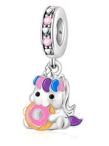 Cute Princess Unicorn Pendant Necklace with Zirconia, Copper Plated, Colorblock Design, Perfect Gift for Friends, All Seasons