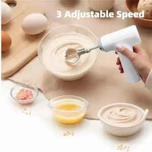Cordless Rechargeable Handheld Mixer, Mini Electric Whisk with 2 Removable Beaters, 3 Adjustable Speed Settings, Lightweight Portable Blender Versatile for Baking, Cooking, Cake Batter & Whipped Cream Preparation