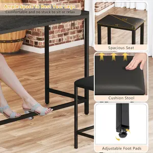 Bar Table and Chairs Set for 2-4, 3-Piece Convertible L-Shaped Dining Set with Storage Shelves & Cup Holder & Wine Rack, 63'' Corner Kitchen Table Set with 2 PU Cushion Stools & Power Outlets, Black