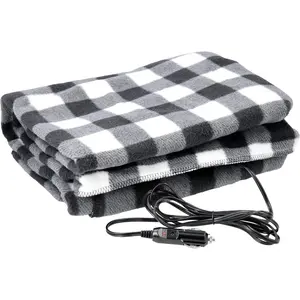 Heated Car Blanket-12-Volt Electric Blanket For Car,Truck,SUV,or RV-Portable Heated Throw-Camping Essentials (Black Plaid)