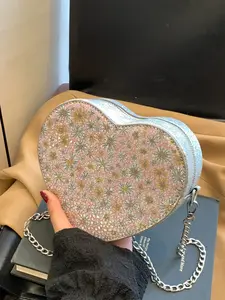 Valentine's Day Ladies Embellished Shoulder Bag, Heart-Shaped Design, Casual Style for All Seasons, Perfect for College Travel Shopping Dating Gift Giving