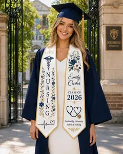 Personalized Nursing Graduation Stole, RN Graduation Stole Custom, Registered Nurse Bsn MSN Graduation Sash,Class of 2026 Grad Stole