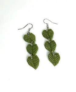 Monstera Leaf Cascade Earrings | Tropical Green Polymer Clay Dangles | Lightweight Botanical Statement Jewelry
